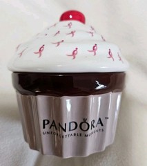 Pandora Ceramic Cupcake Jewelry Box Breast Cancer Pink Ribbon Cherry on Top