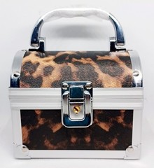 Brown Leopard Pattern 2-Layer Jewelry Organizer Faux Leather/Aluminum Red Lining