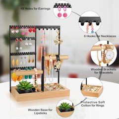 4-Tier Jewelry Holder Organizer with 48 Holes for Earing & 6 Hooks for Necklace