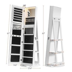3 in1 360° Swivel Jewelry Organizer Lockable Full-Length Mirror Jewelry Cabinet