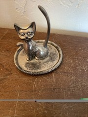 Vintage MCM Silver plated Ring Holder Vanity Cat