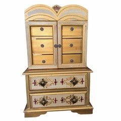 Vintage Mini Armoire Florentine wooden Jewelry Box | Gold and White Jewelry Case