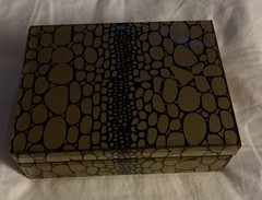 Black Gold Pebble Pattern Beveled Glass Jewelry Trinket Box