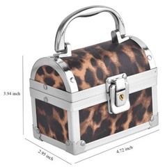 Brown Leopard Pattern 2-Layer Jewelry Organizer Faux Leather/Aluminum Red Lining