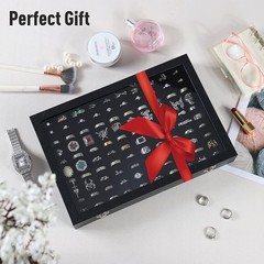 Black 100 Slots Ring Organizer Box,Ring Display Case Boxes with clear lid