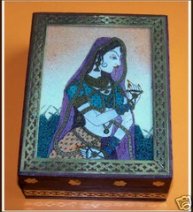 GEMSTONE PAINTING DESIGNER WOOD BRASS JEWELRY BOX INDIA