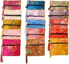 15 Pcs Jewelry Silk Purse Pouch Brocade Gift Bags Zipper Pouches Mix Colors(4