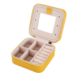 Small Travel Jewelry Organizer Box with Mirror, Portable Jewelry Case (Yellow)