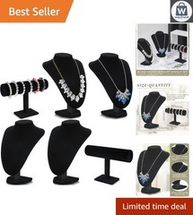 Elegant Velvet Jewelry Stand Set – 6 Pcs with Necklace Busts & Bracelet Holders