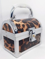 Brown Leopard Pattern 2-Layer Jewelry Organizer Faux Leather/Aluminum Red Lining