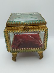 Retro Old Jewelry Box Soviet Vintage Bevelled Glass Crystal USSR 60s Rococo