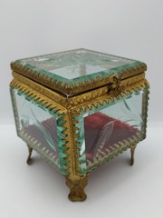 Retro Old Jewelry Box Soviet Vintage Bevelled Glass Crystal USSR 60s Rococo