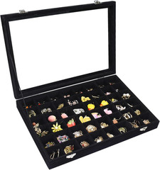 Velvet Jewelry Tray 48 Compartments Jewelry Display Organizer with Transparent C