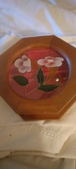 VTG Beautiful Jewelry Wooden Octagon Box Floral Stained Glass NEVER Used Inside.