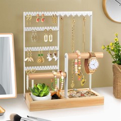 4-Tier Jewelry Holder Organizer with 48 Holes for Earing & 6 Hooks for Necklace