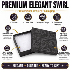 50 Elegant Swirl Cotton Filled Jewelry Gift Boxes 3.5″ x 3.5″ x 1″