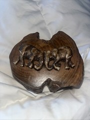 Vintage Natural Wood Jewelry Box Hand Carved Elephant Design
