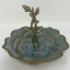 Cynthia Rowley Metal Flower Enamel Trinket Dish Blue Rose Stem and Leaves