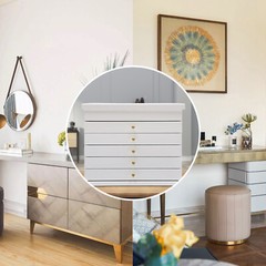 6-Layer White Jewelry Boxes Ring Necklace Storage Large-Capacity Wooden Box Case