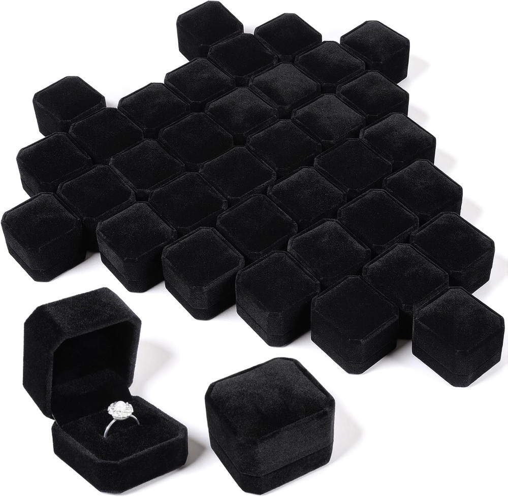 36 Pcs Black Velvet Ring Boxes Bulk, 2.13 X 1.97 X 1.54 Inch Rings Case Earring