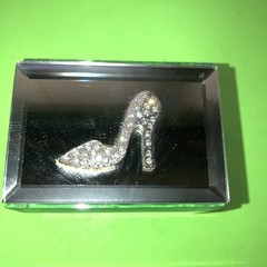 High Heel Mirror Trinket Jewelry Box Beveled Velvet interior 3”x2”x1.75”