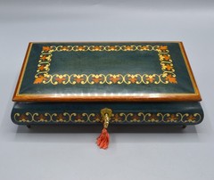Reuge Floral Inlay Wood Jewelry box w/Key Swiss Musical Movement Tara’s Theme