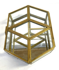Glass & Brass Box Vintage Beveled Mirrored Bottom Footed W/Hinged Lid