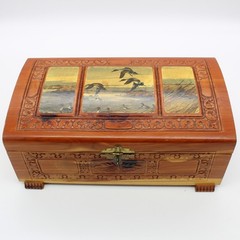 Vtg 50’s Carved Cedar Chest Wood Jewelry Box Decoupaged Ducks Geese Waterfowl