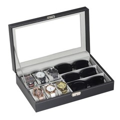 Leather 6 & 3 Eyeglasses Sunglasses Storage ,Black,AW-004