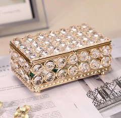 Crystal Jewelry Box Rectangle Trinket Organizer Earrings Rings Treasure Home Dec