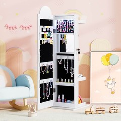 3 In 1 Kids Jewelry Cabinet w/3-Color Lighted Full Length Mirror, Clothes Rack