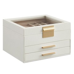 Modern Jewelry Box Organizer with Drawer Cloud White Gold, 9.1in Storage Case