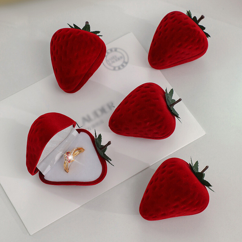 Strawberry Ring Box Flocking Creative Gift Jewelry Packaging Jewelry Box Storage