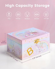 Unicorn Jewelry Box for Girls, Kids Initial Musical Jewelry Organizer with Sp…