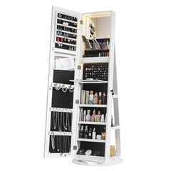 3 in1 360° Swivel Jewelry Organizer Lockable Full-Length Mirror Jewelry Cabinet