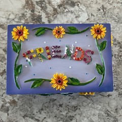 Friends by Chandra Art of Flowers Ceramic Music/Jewelry Box Purple Floral Lined