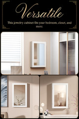Wall-Mounted Jewelry Cabinet with Mirror – Rustic White Lockable