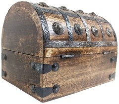 Pirate’s Treasure Chest Wooden Nautical Jewelry Box with Functional Lock and Key