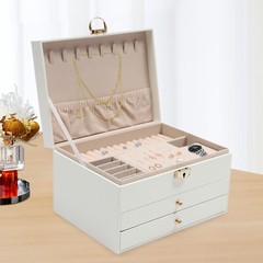 3-Tier Jewelry Box Organizer with Lockable Drawer & Modern Design