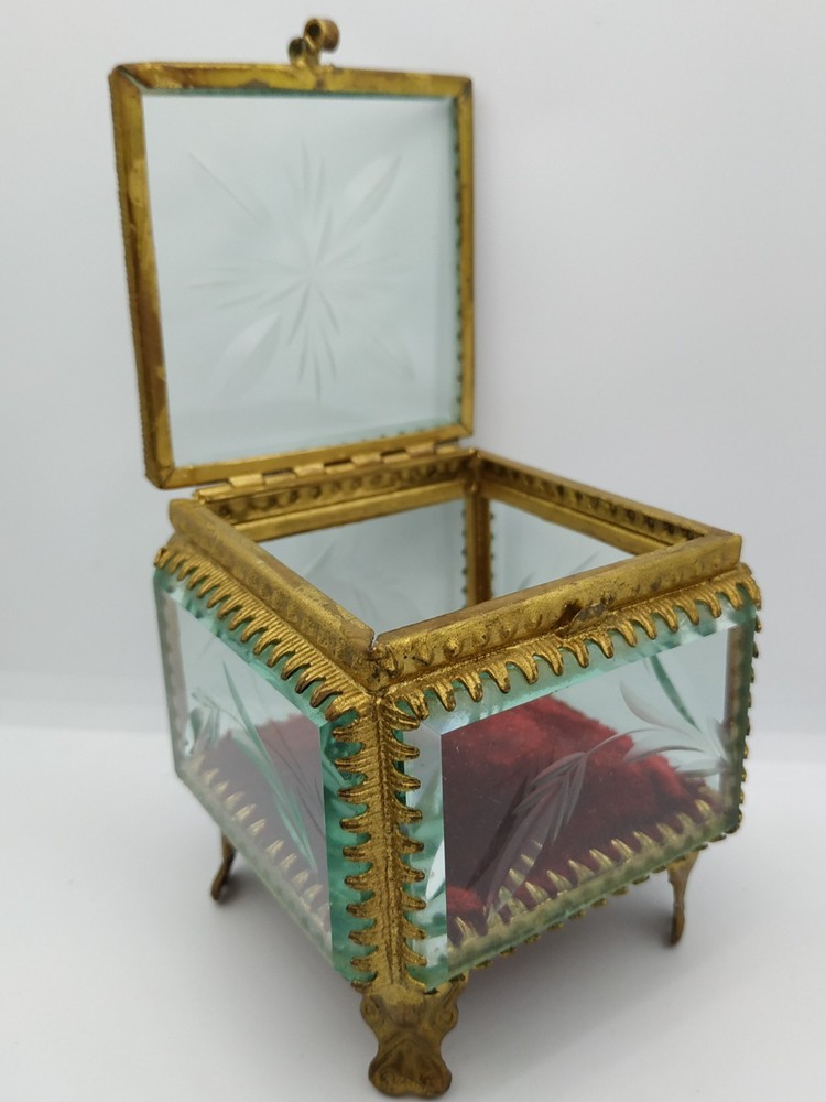 Retro Old Jewelry Box Soviet Vintage Bevelled Glass Crystal USSR 60s Rococo
