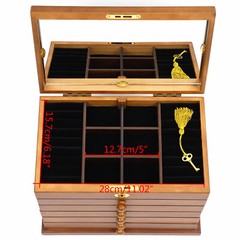 Jewelry Box Wood for Wowen 6-Layer Large Organizer Box with Mirror & 5 Drawers