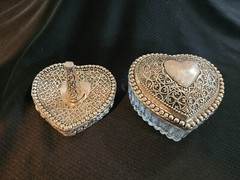 Vintage Gold Tone Heart Shaped Ring Holder, Glass Heart with Gold Tone Trinket