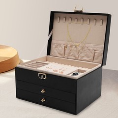 3-Layer Lockable Jewelry Box Organizer with Velveteen Lining