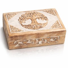 Wooden Jewelry Box 8x5x2.5 Inches Tree of Life Carving – Keepsake Organizer Gift