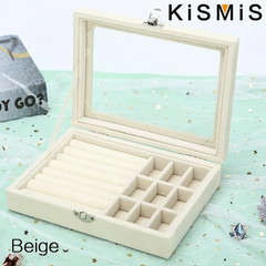 Velvet Ring Organizer Box – Clear Lid Jewelry Holder, Dust-Proof Storage Tray fo