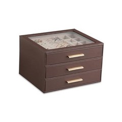 Jewelry Box for Women,Clear Lid Jewelry Organizer withs | 3 Drawer Dark Brown
