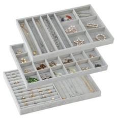 13.8In Jewelry Organizer 3 Trays, Large Stackable Jewelry Tray for Drawers, Acce