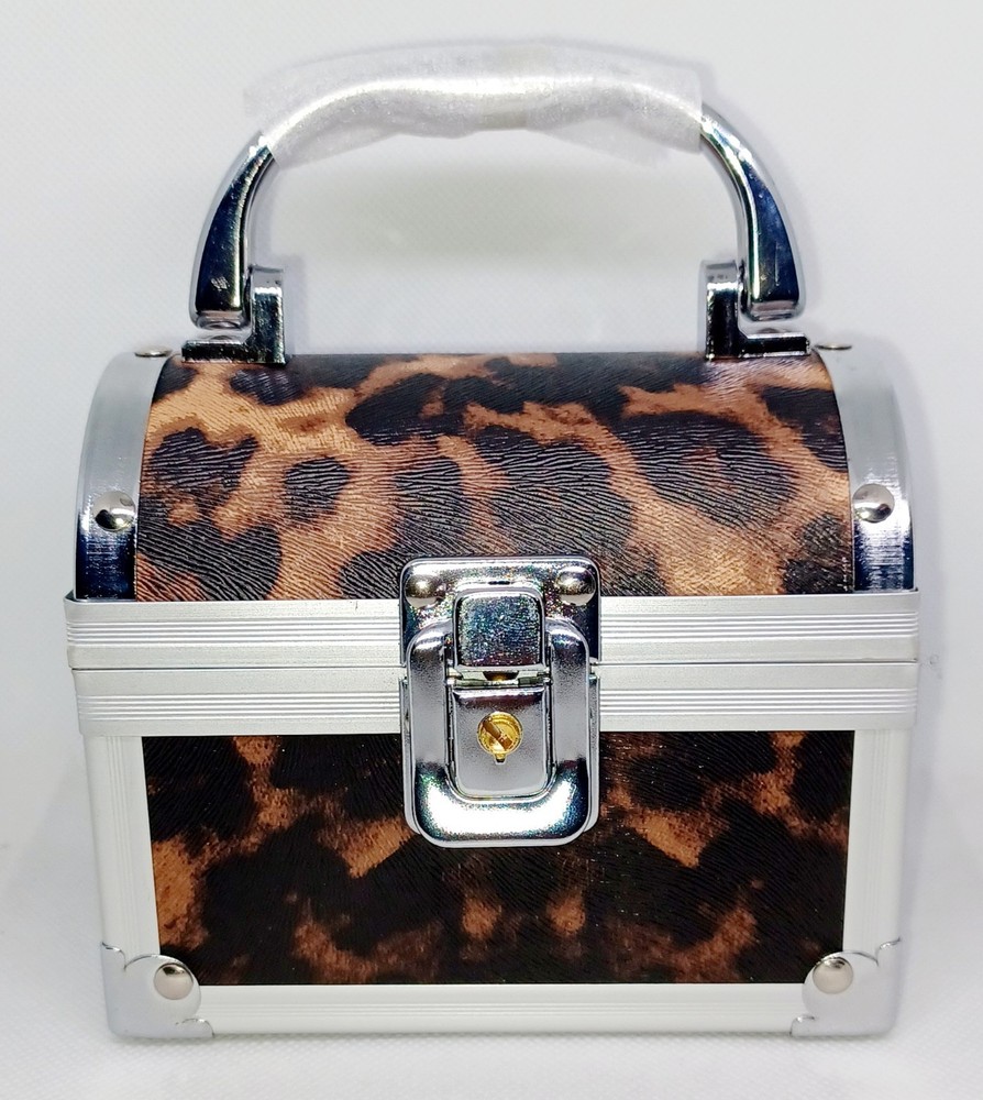 Brown Leopard Pattern 2-Layer Jewelry Organizer Faux Leather/Aluminum Red Lining