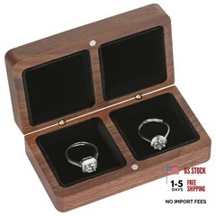 LETURE Wooden Double Wedding Ring Box for Engagement Proposal Ceremony – Black