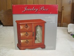 2010 KING WOOD COMPANY JEWELRY BOX LIGHT OAK FINISH ETCHED GLASS DOOR